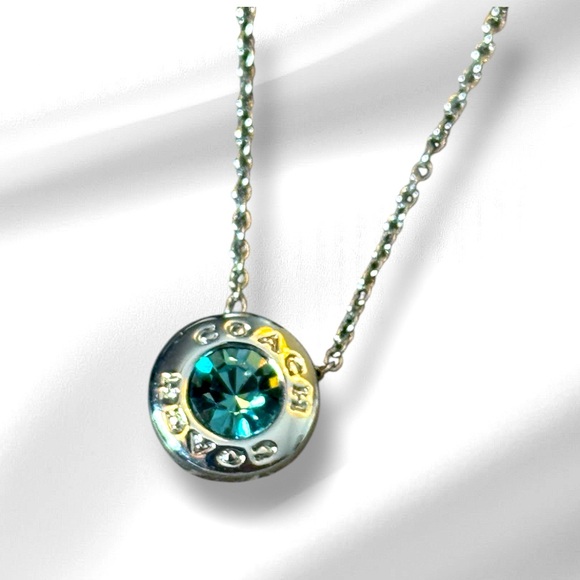 Coach Open Circle blue stone necklace silver toned stamped - Picture 1 of 9